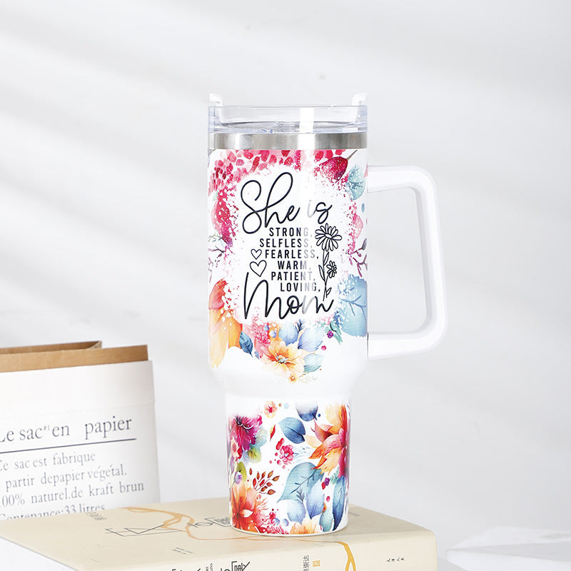 Wholesale 40oz Printed Handle Cup 1200ml Thick Spray Plastic Insulated Cup Tumbler Cup